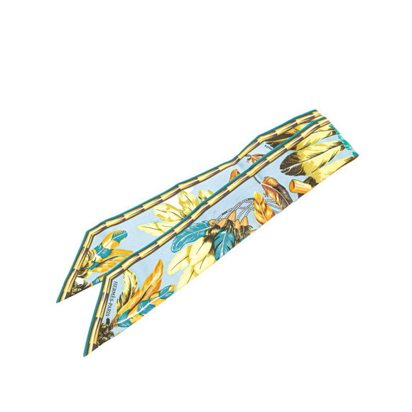 Hermes Hermès Twilly Brazil Scarf, Light Blue Multicolor Silk, Women's - Picture 1 of 5